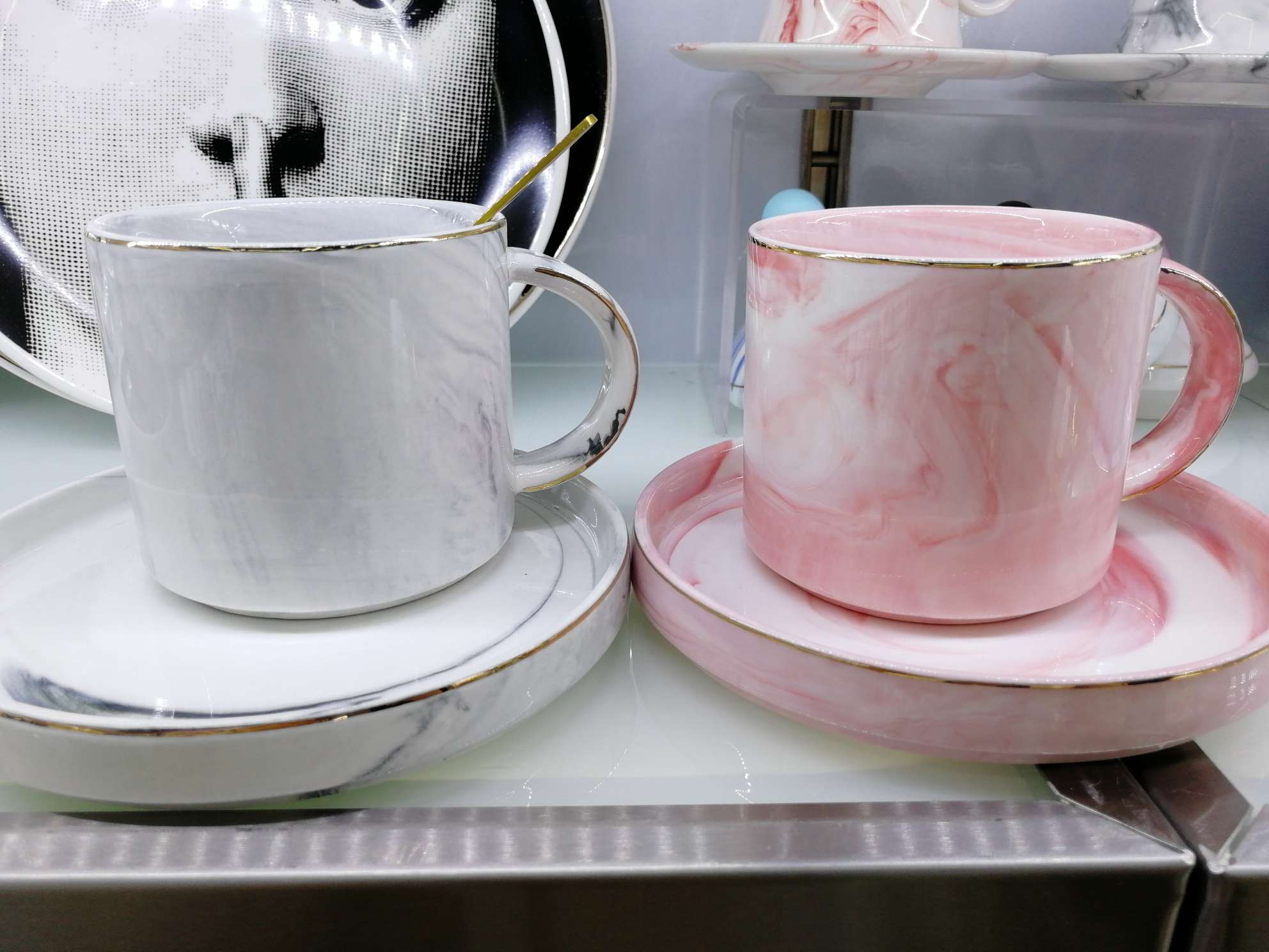 Marbling large creative ceramic coffee milk cup saucer 6 cups 6 saucer gift box thumbnail