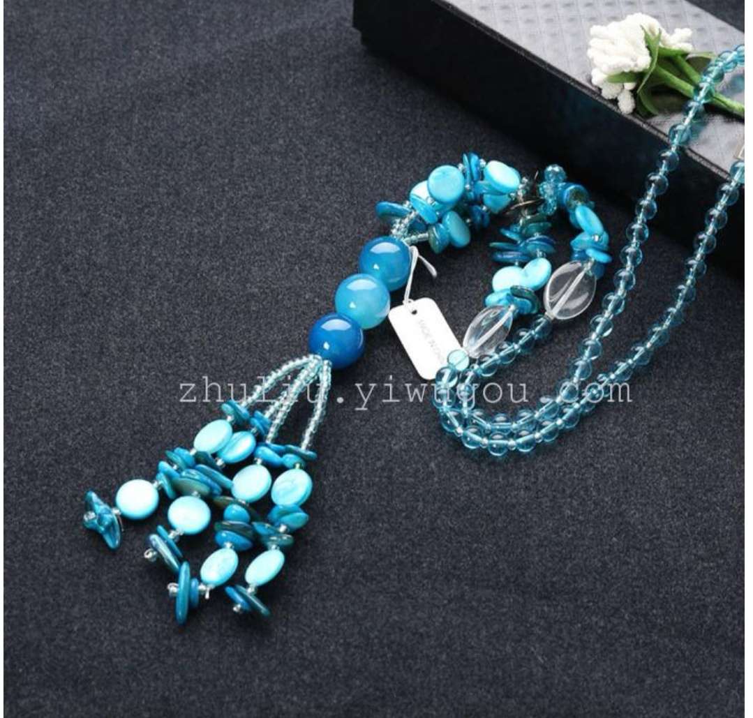High-end, fully handcrafted, pure natural crystal agate, shell glass beads, long sweater necklace Specification image