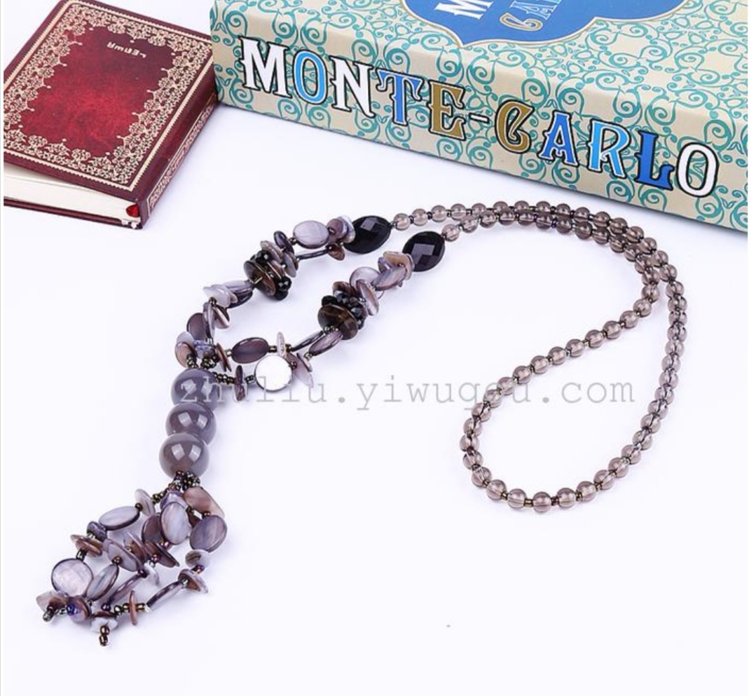 High-end, fully handcrafted, pure natural crystal agate, shell glass beads, long sweater necklace undefined