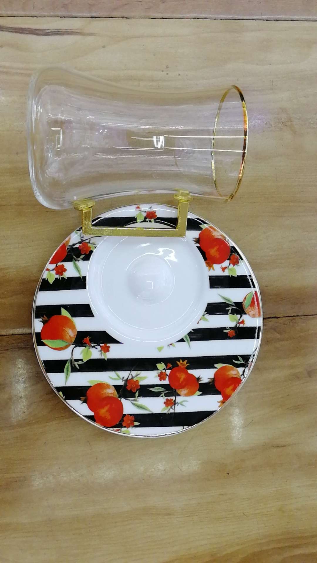 There are six glass saucers