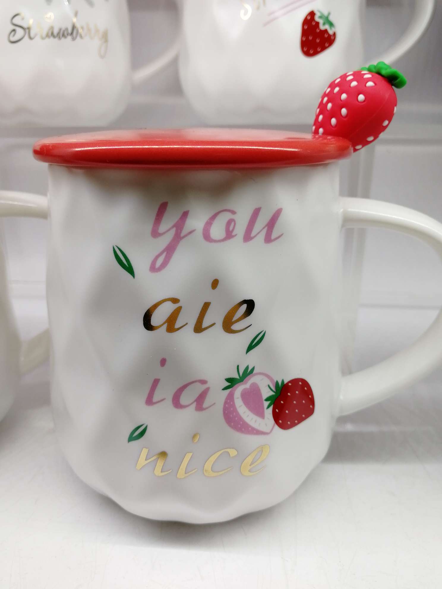 Rose Ceramic Single Cup Creative Net Red Popular Strawberry Convex Ceramic Cup Four-Color Mix 0017 Item Picture