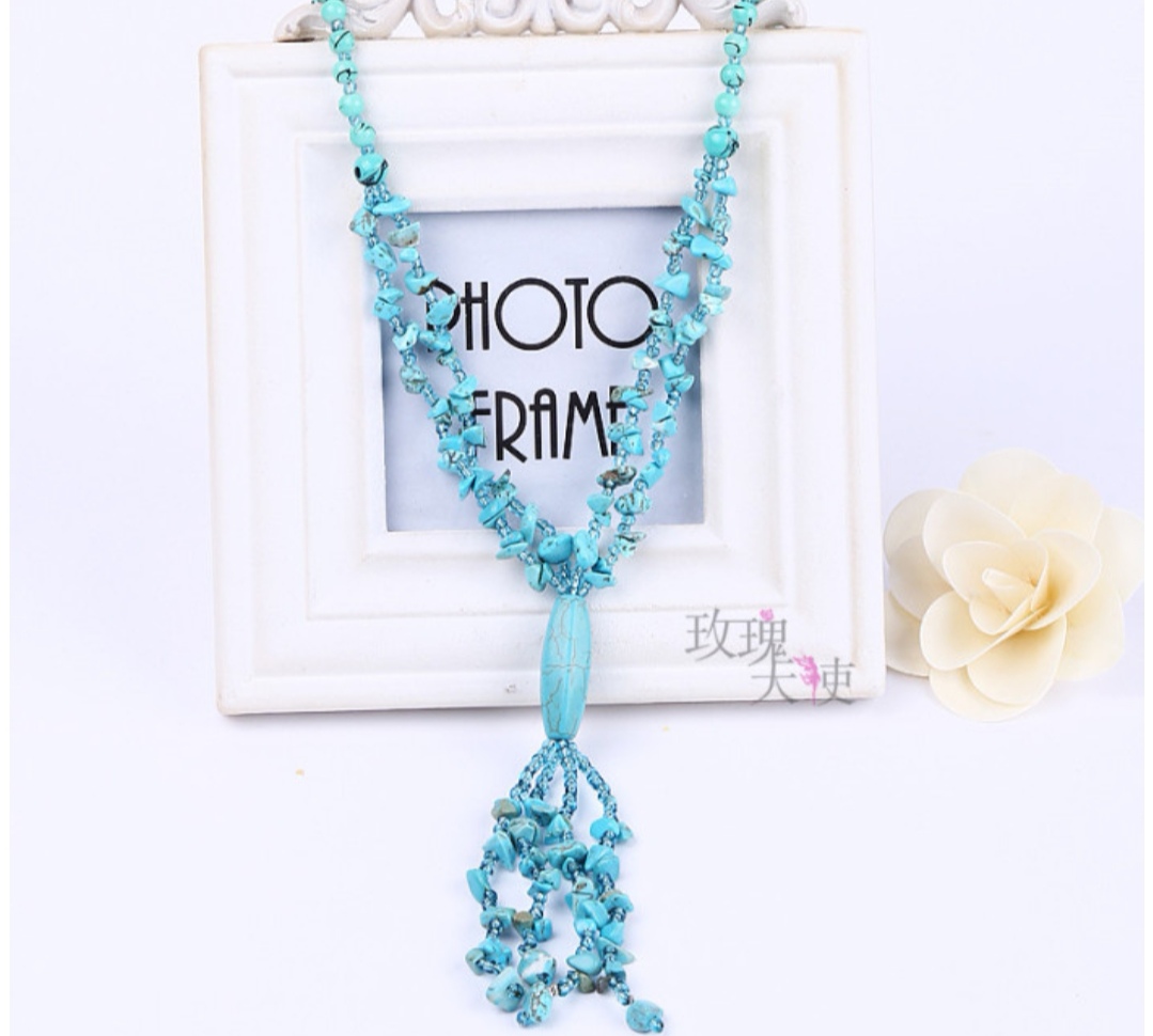 Rosa ángel étnico collar turquesa suéter cadena larga cadena versátil mujer colgante joyería vintage undefined