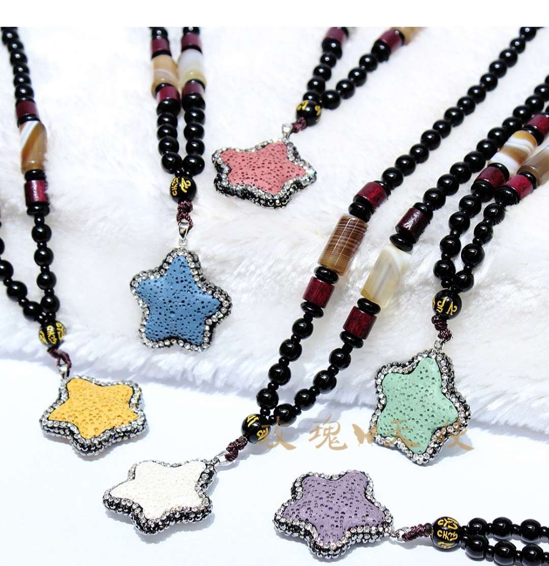 Retro and versatile accessories for women, long volcanic stone star pendant, sweater chain, necklace wholesale, cotton and linen clothing decoration Specification image