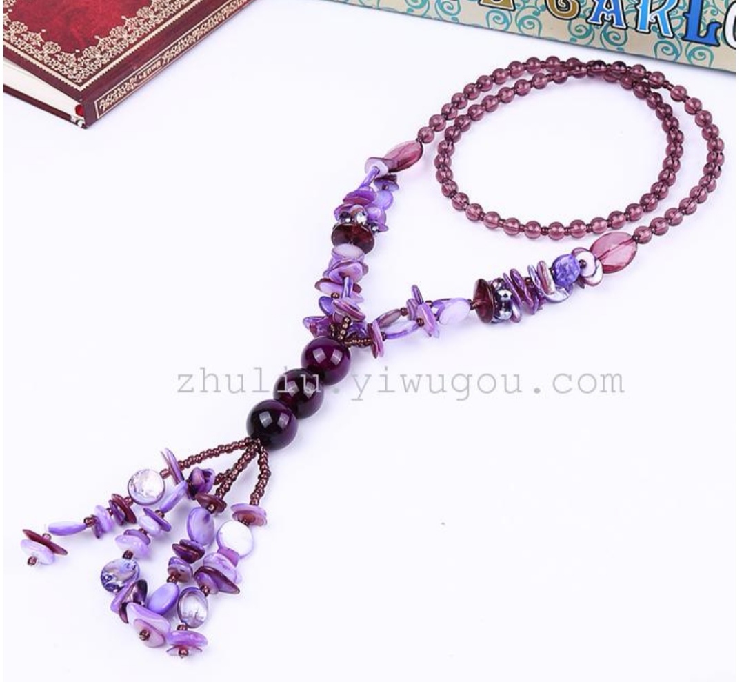 High-end, fully handcrafted, pure natural crystal agate, shell glass beads, long sweater necklace Application Scenario