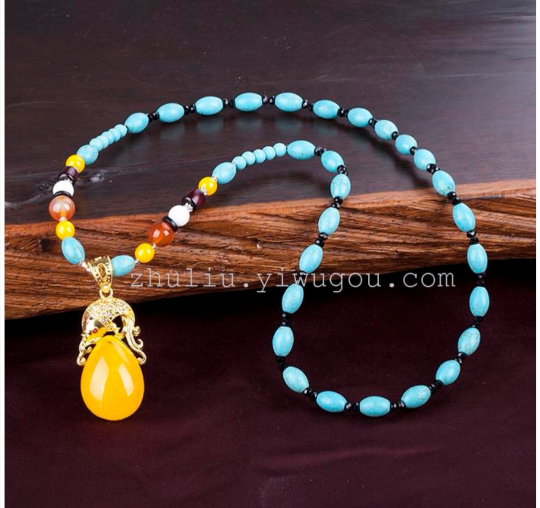 Natural amber and old beeswax necklace, sweater chain, long autumn pendant for women, pendant, ethnic style jewelry undefined