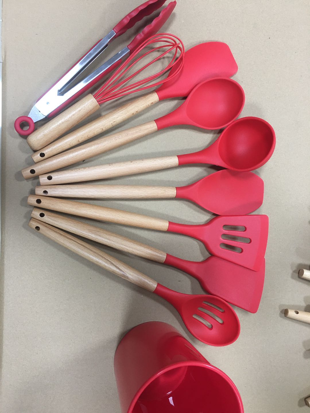 12Pc Wooden Handle Silicone Kitchen Utensils Color Mixing, Kitchen Supplies Household Necessities undefined
