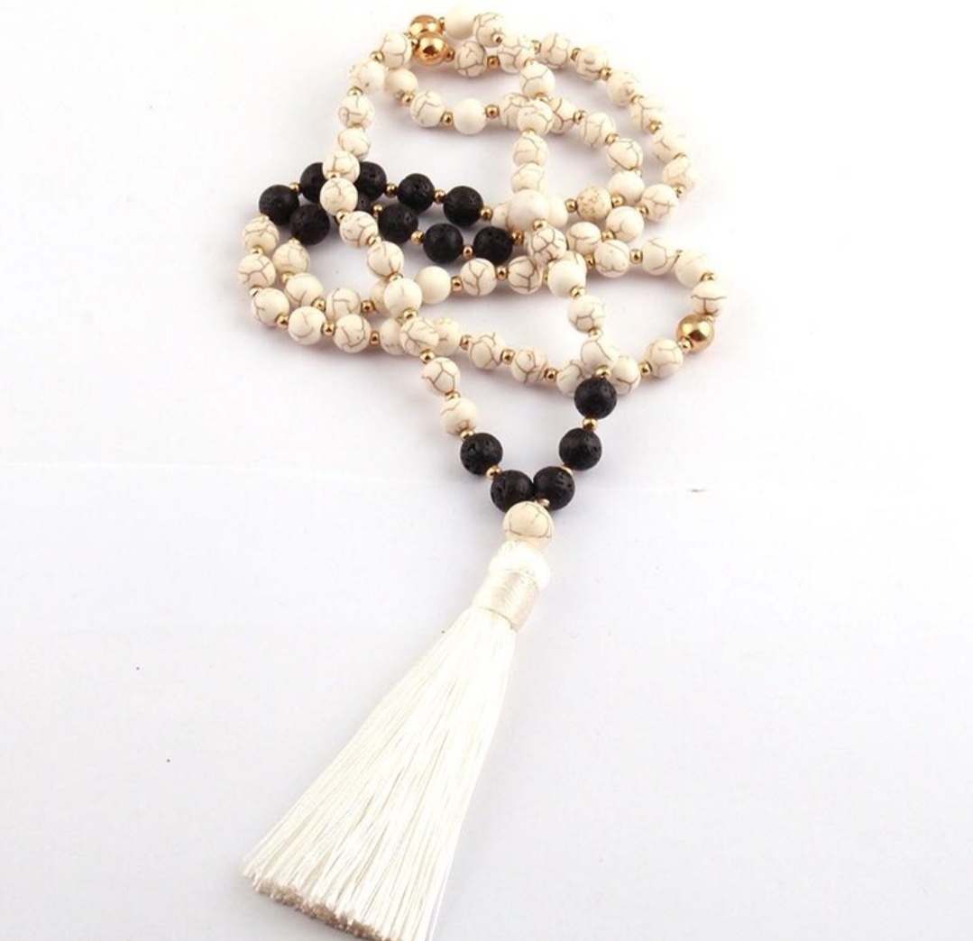 Bohemian fashion gemstone long necklace with tassels, handcrafted sweater chain undefined