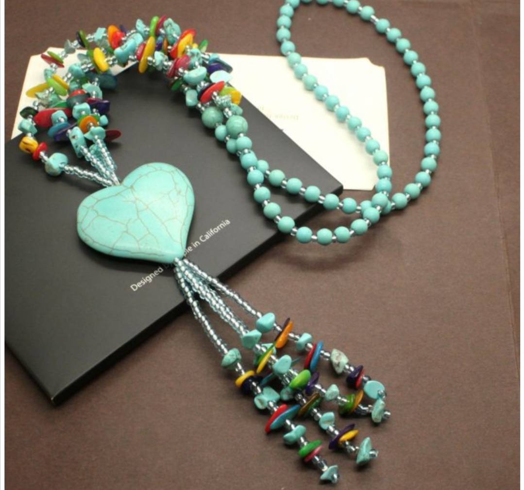 Elegant and versatile turquoise sweater chain, long spring and summer ethnic style necklace, women's clothing accessories, hanging ornaments, Bohemian style Application Scenario