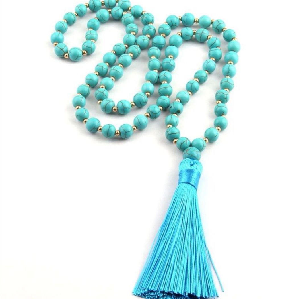 Bohemian fashion gemstone long necklace with tassels, handcrafted sweater chain undefined