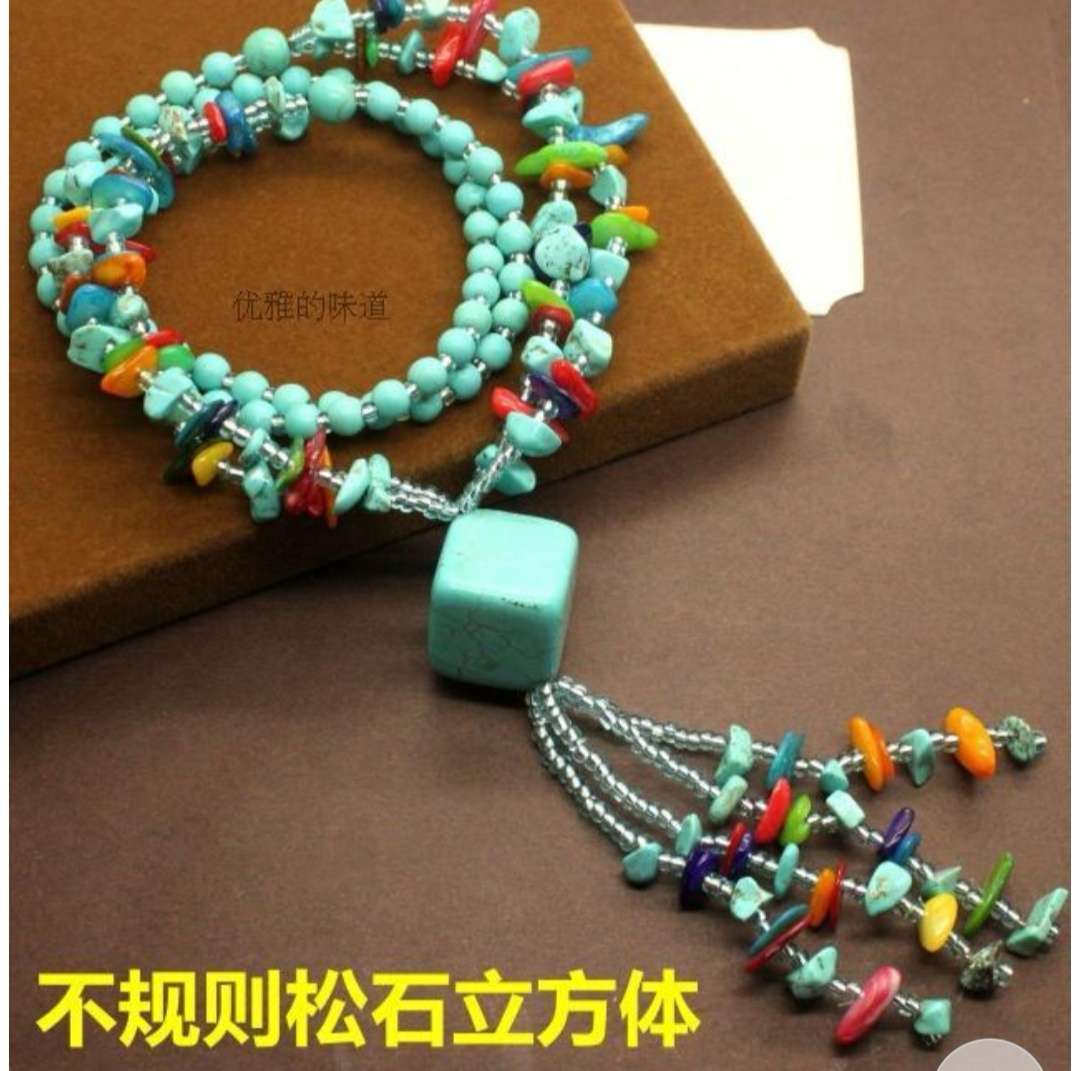 Elegant and versatile turquoise sweater chain, long spring and summer ethnic style necklace, women's clothing accessories, hanging ornaments, Bohemian style Specification image
