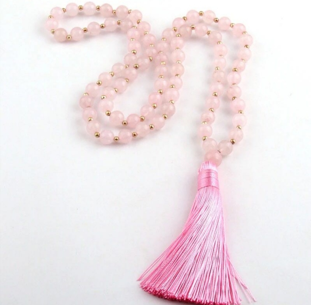Bohemian fashion gemstone long necklace with tassels, handcrafted sweater chain