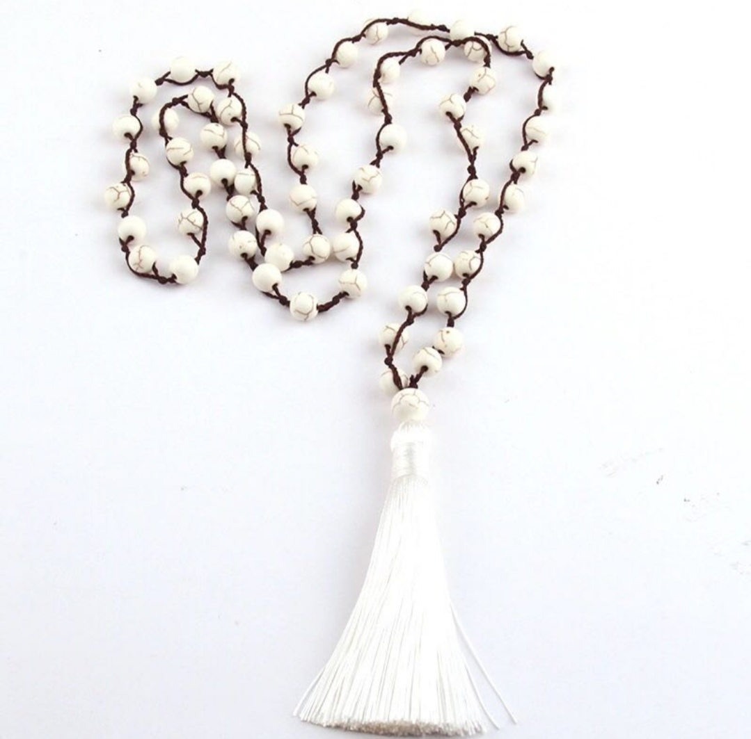 Fashionable knotted natural stone Bohemian long tassel pendant necklace Specification image