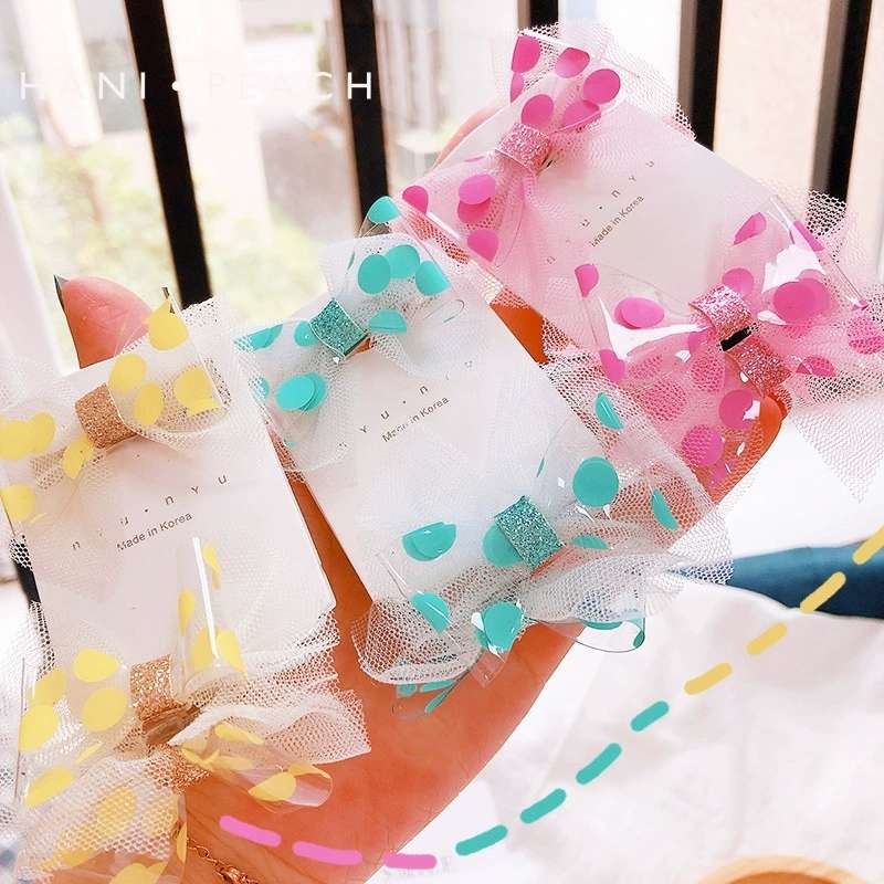 Korean candy-colored polka dot PVC bow lace children's and baby duckbill hair tie headwear