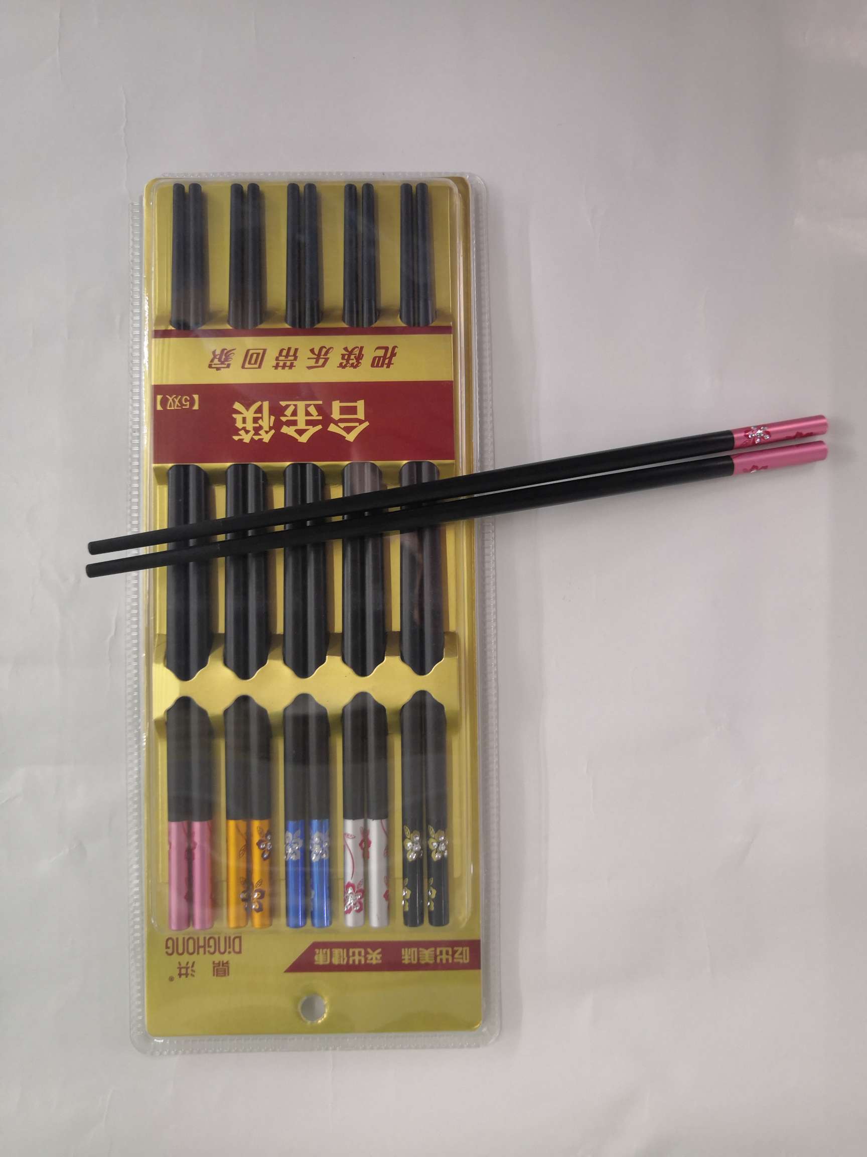 Y240#鼎洪24cm花之语五彩五双吸卡合金筷产品图