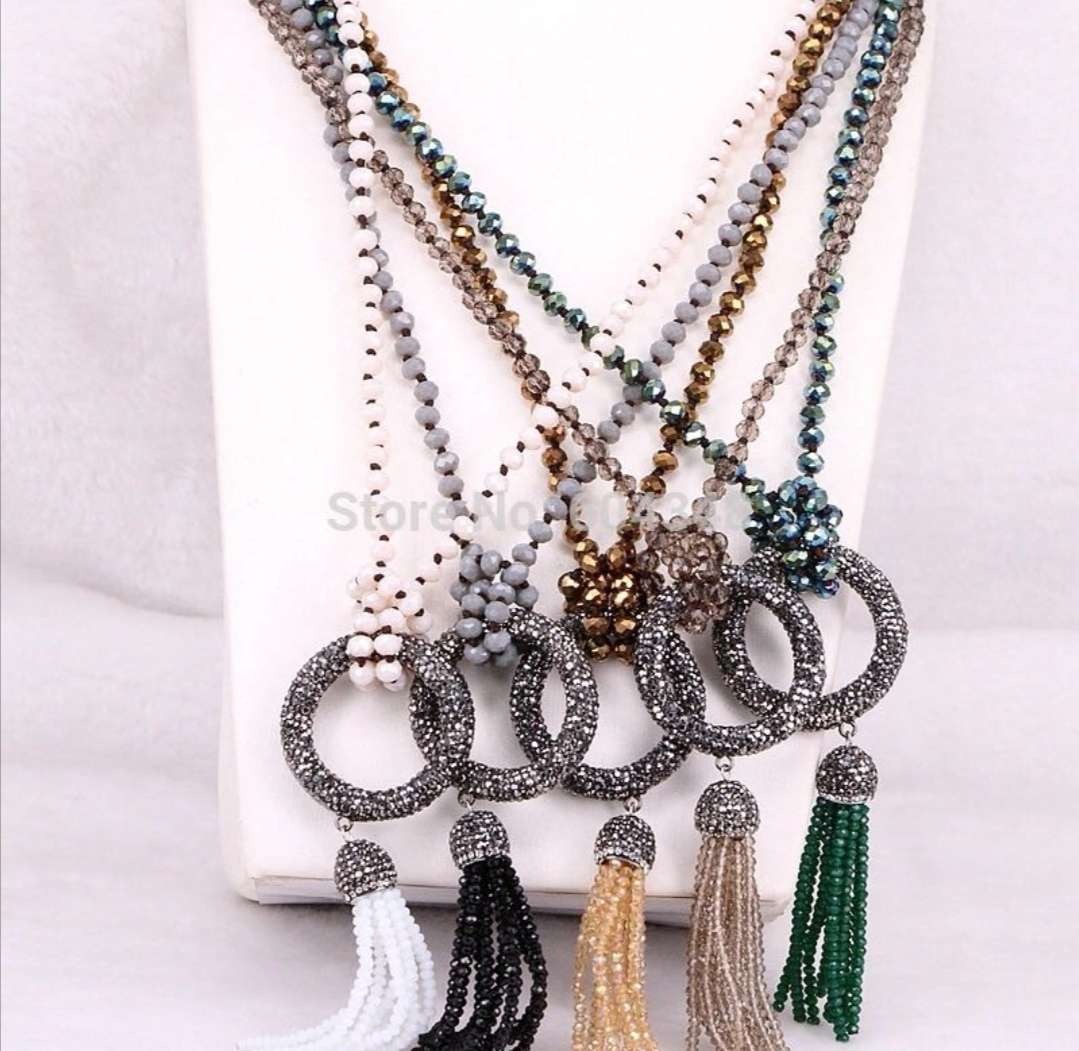 Fashionable Bohemian knotted long glass crystal sweater chain rhinestone tassel long chain undefined