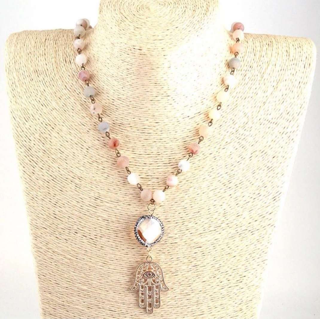 A long knotted teardrop crystal pendant necklace for women Specification image