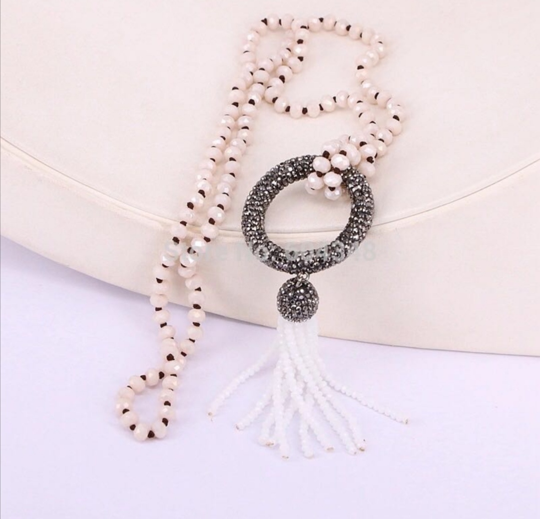 Fashionable Bohemian knotted long glass crystal sweater chain rhinestone tassel long chain Specification image