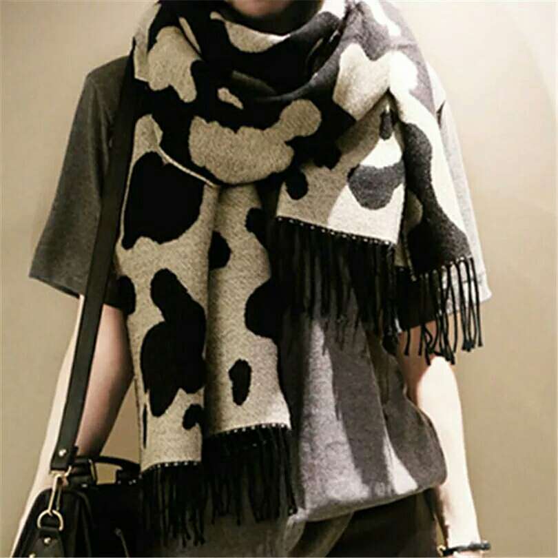 Star Print Cow Print Cashmere Imitation Thick Long Scarf details Picture