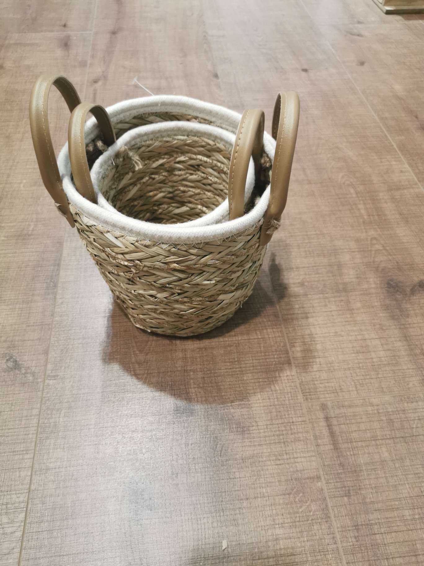 两件套草编筐，收纳筐
