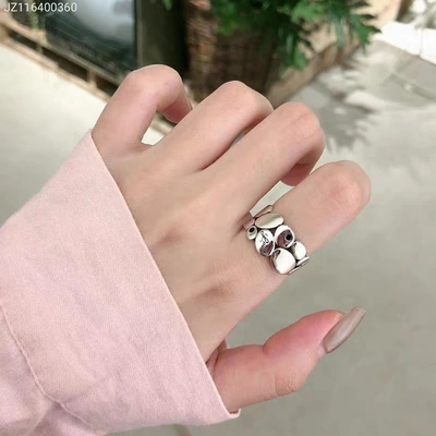 South Korea East Gate S925 silver jewelry vintage hipster elegant bright diamond oval piece ring silverware thumbnail