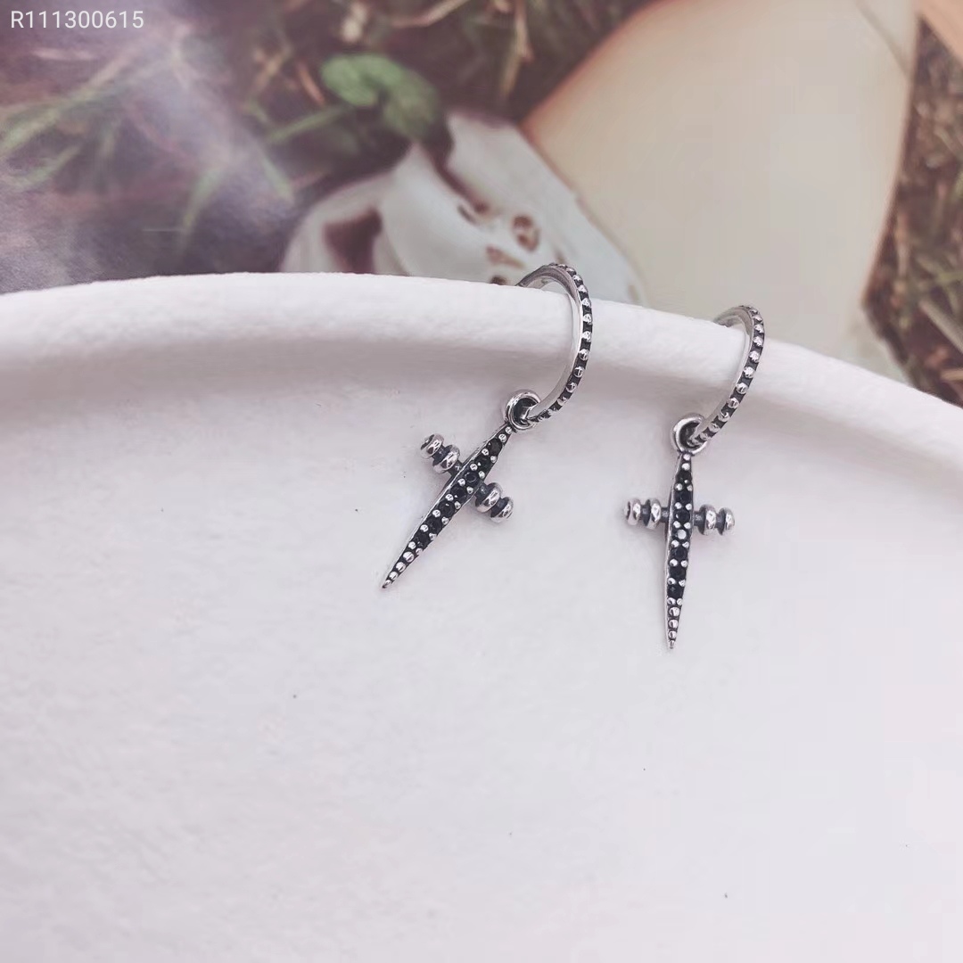S925 black zircon cruciform earrings with silver pedicel and silver ornaments thumbnail
