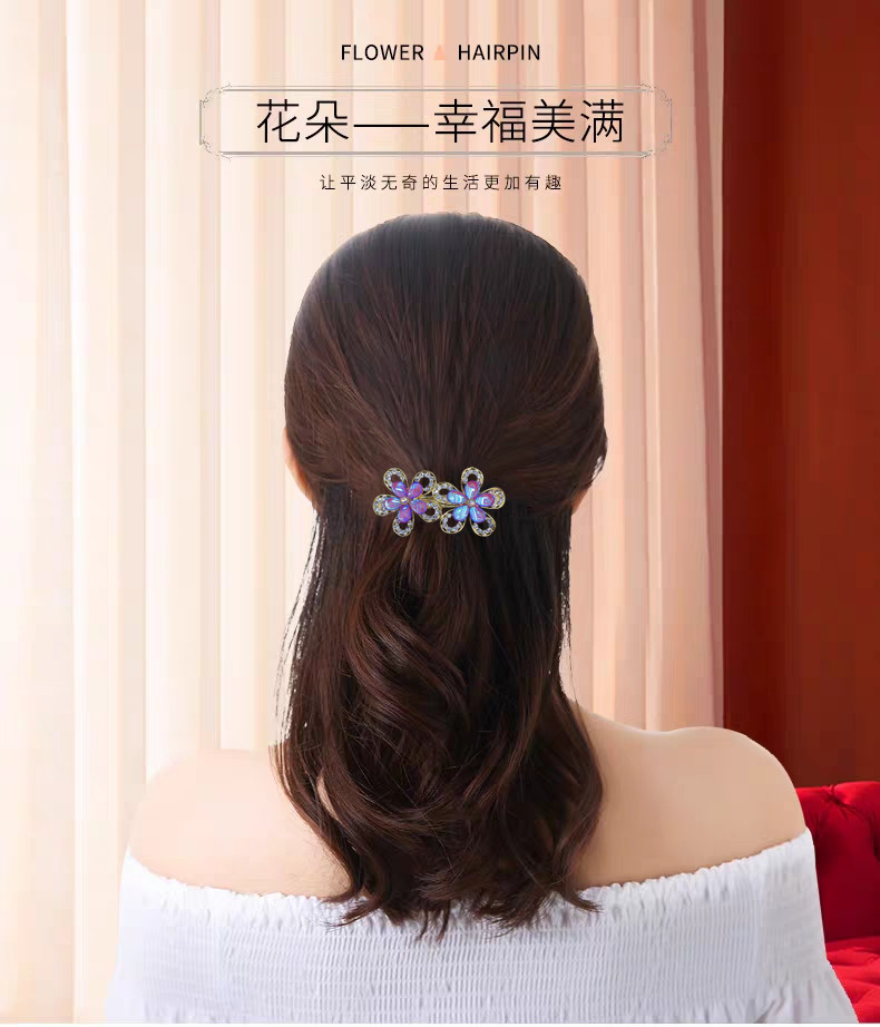 水钻大发夹妈妈发卡优雅花朵特中小号气质中老年成人外出后脑勺掐子双花六公分发饰摩卡荧光色水晶头饰厂家直销 御妍时尚发夹盘发