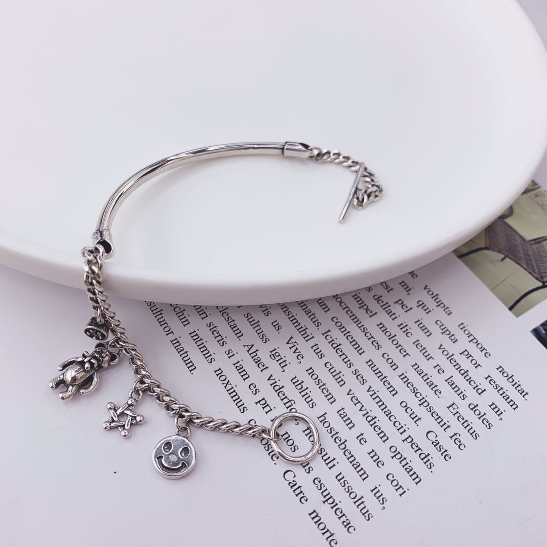 Bear smile star pendant bend bracelet female 925 sterling silver cool wind hand ornaments Korean web celebrity hand string jewelry silver tilts silver ornaments thumbnail