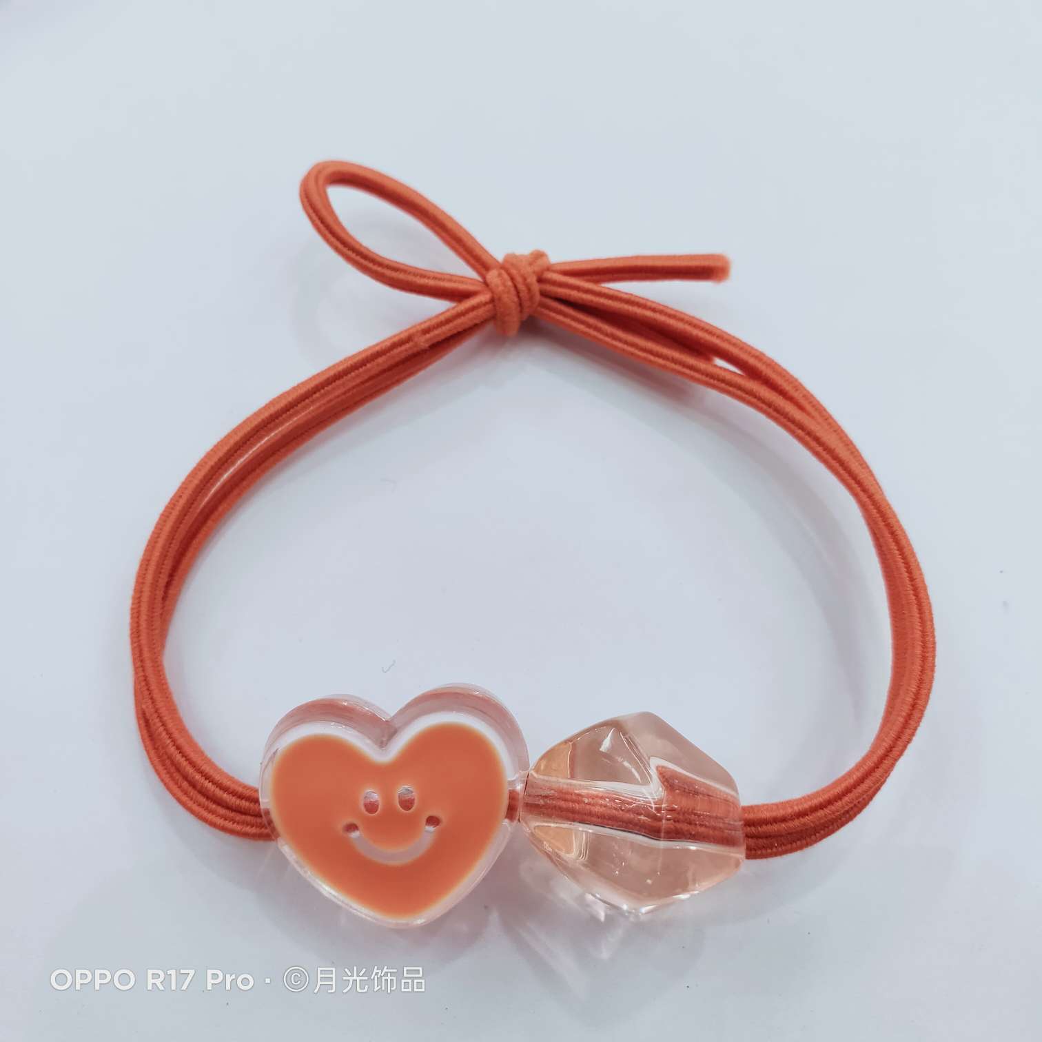 Korean trendy and fashionable macaron-colored smiling face, heart, transparent corner beads, knotted leather band, hair band and leather case Specification image