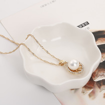 Wholesale European and American jewelry trade jewelry hollow geometric circle set bride pearl set diamond earrings necklace set
