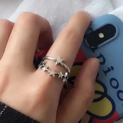 South Korea East Gate S925 silver jewelry vintage hipster elegant double plain face five-pointed star ring silver ornaments thumbnail