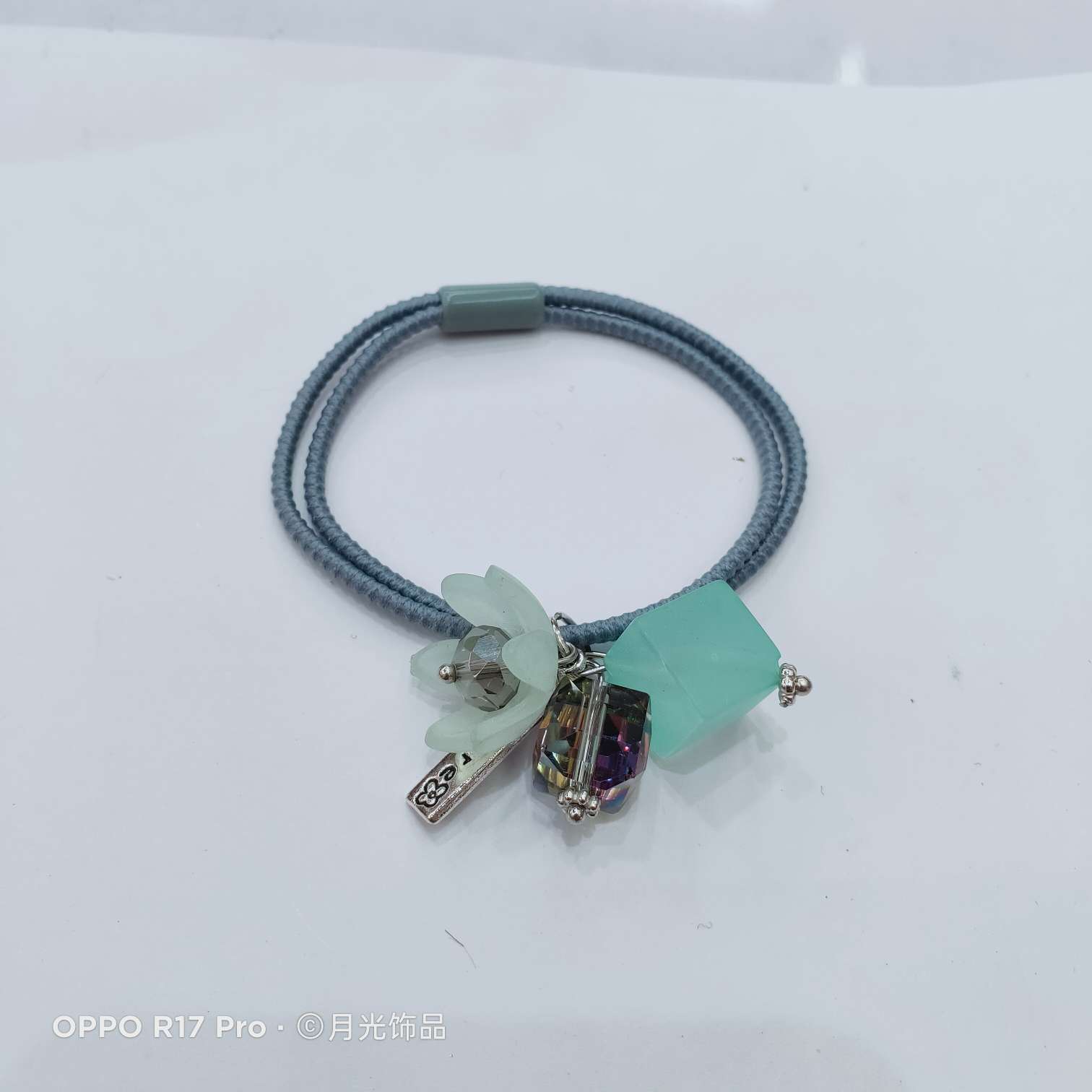 Korean-style popular fashion acrylic frosted square flower crystal leather band hair tie and hair band leather case