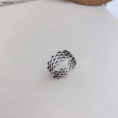 925 handmade hollow out honeycomb ring spring popular versatile hot style web celebrity sterling silver ring thumbnail