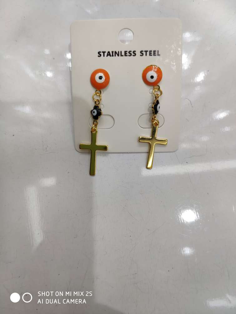 Stainless steel cross-shaped earrings.
