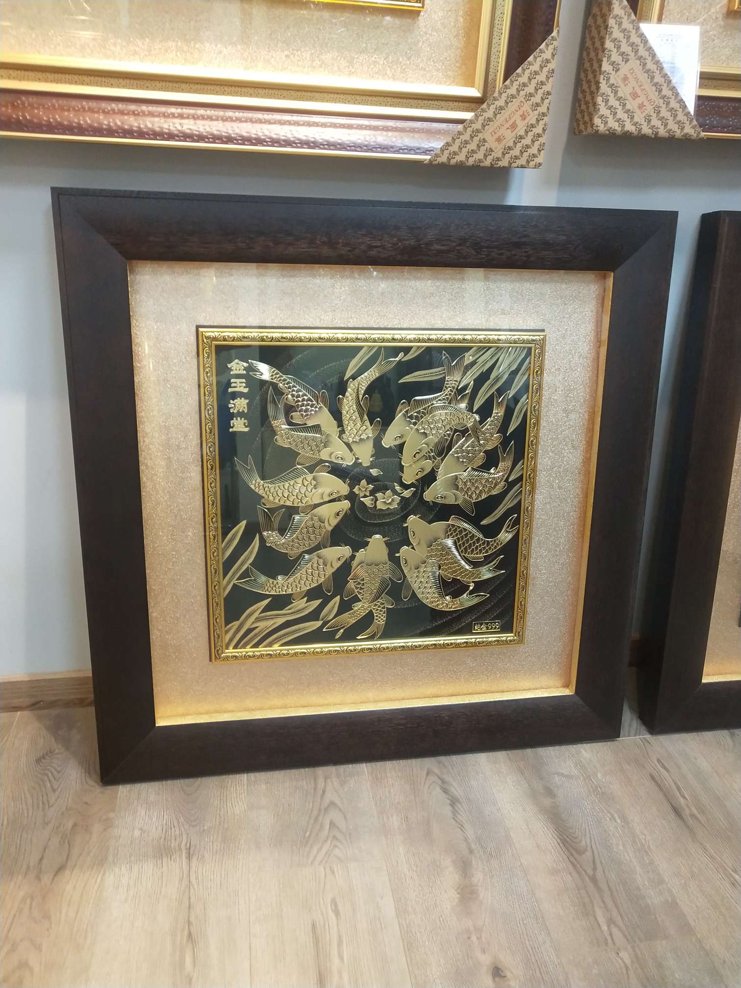 Classical Chinese decorative painting hand-carved gold-plated bronze gold painting porch study tea room hanging painting -90*90 full of gold and jade Specification drawing