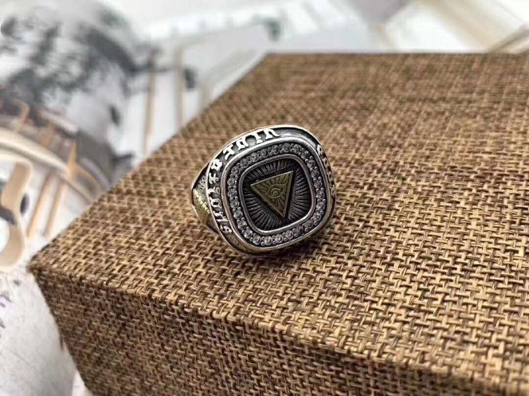 S925 sterling silver male character Eye of God set zircon opening ring Tai-silver retro domineer wide ring thumbnail