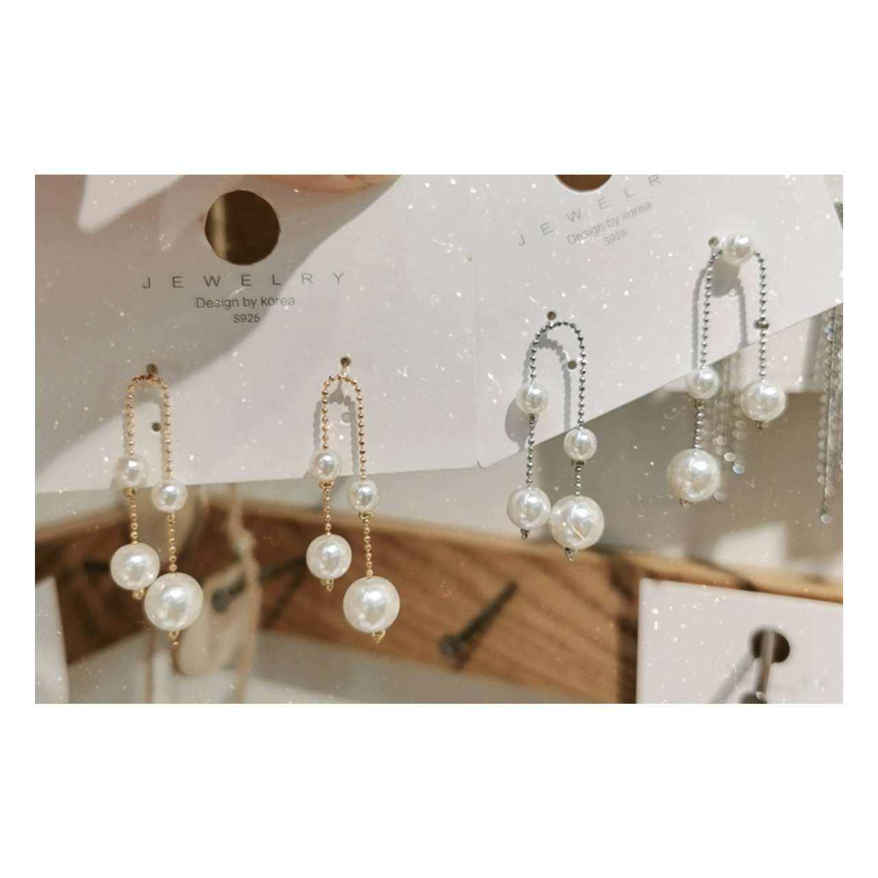 Korean hot style silver needle bead chain earrings thumbnail