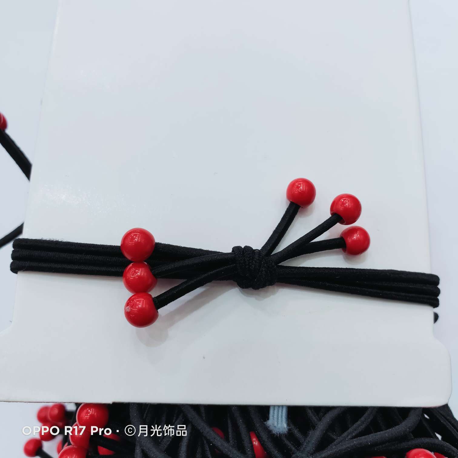 Korean-style trendy and fashionable three-in-one knotted leather band hair band and hair rope leather case with small red beads and colorful beads