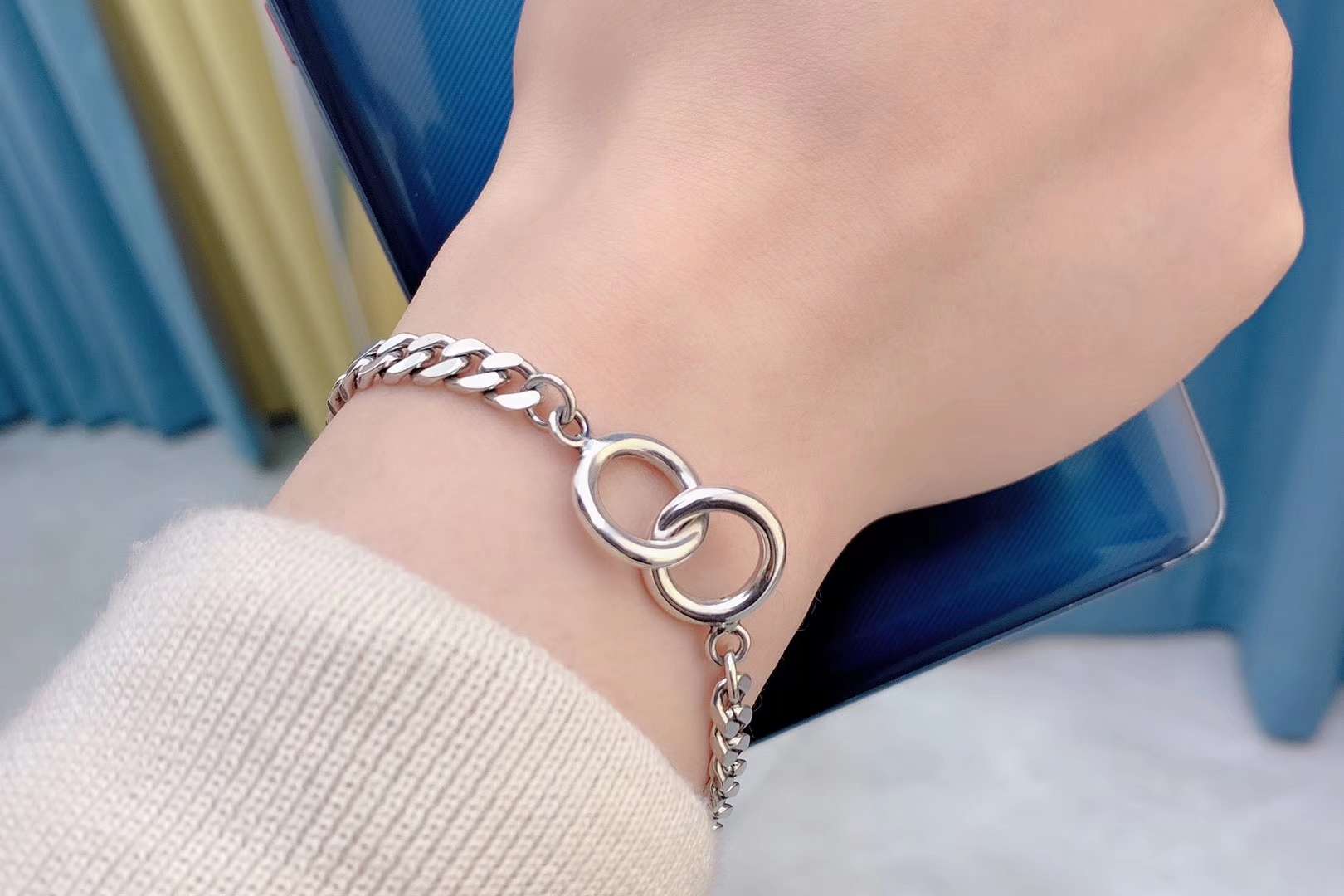 925 sterling silver ring ring bracelet female personality retro Instagram trend simple joker Thai silver hip-hop minority bracelet thumbnail