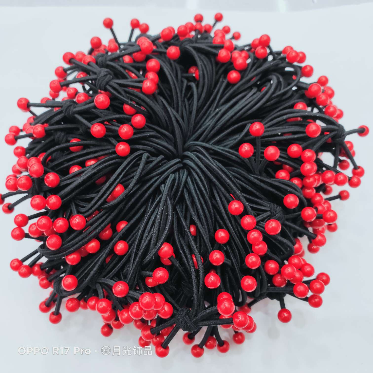 Korean-style trendy and fashionable three-in-one knotted leather band hair band and hair rope leather case with small red beads and colorful beads details Picture