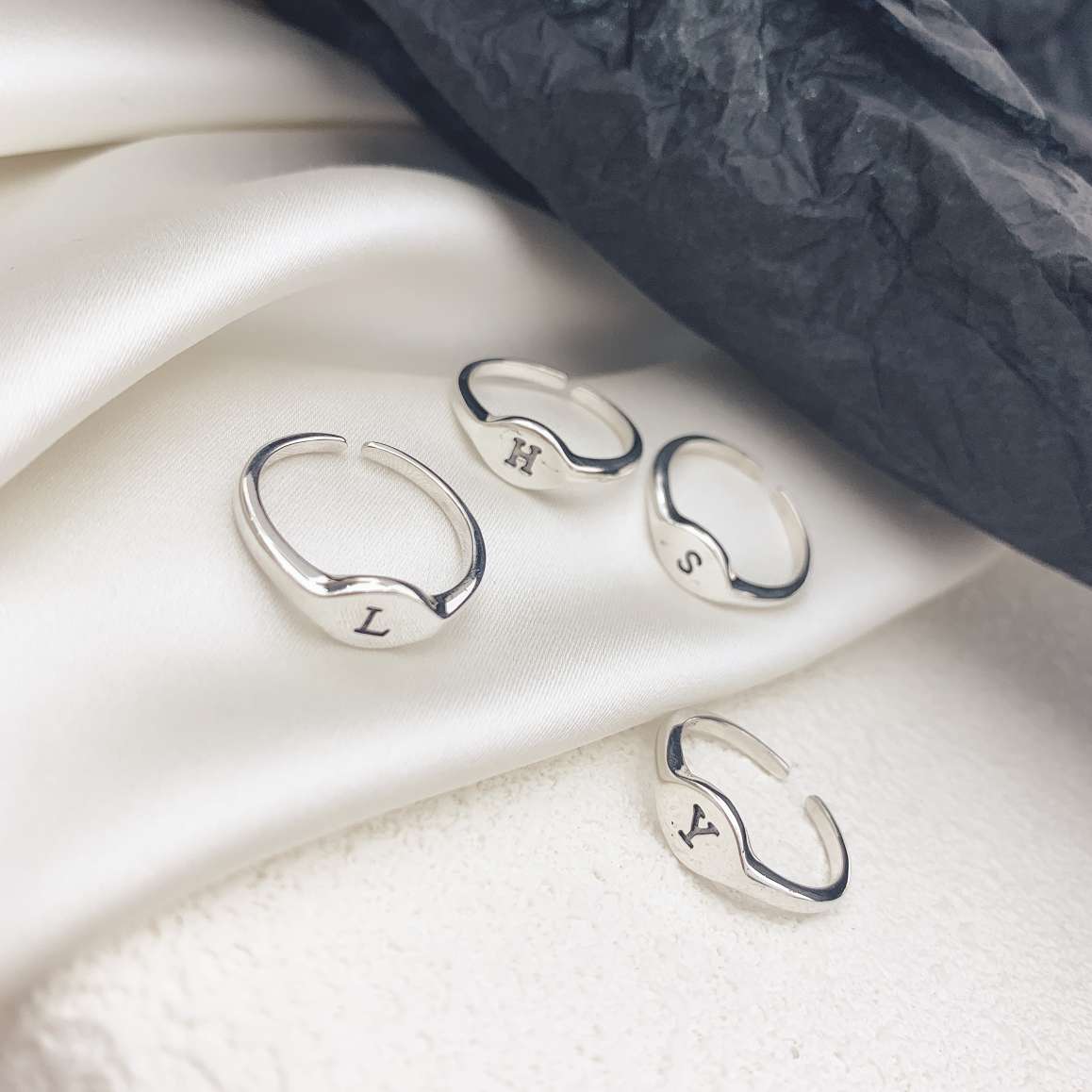 Sterling silver letter ring female fashion personality retro custom Instagram tide wash hands without picking the forefinger ring silver pedicle silver jewelry thumbnail