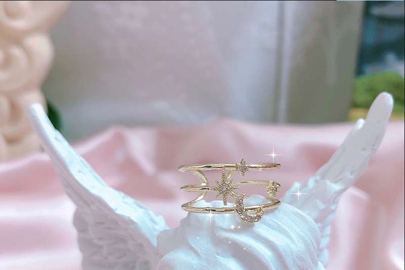 High color dream light luxury star moon multi-layer open ring Sun series micro diamond zircon star moon female ring