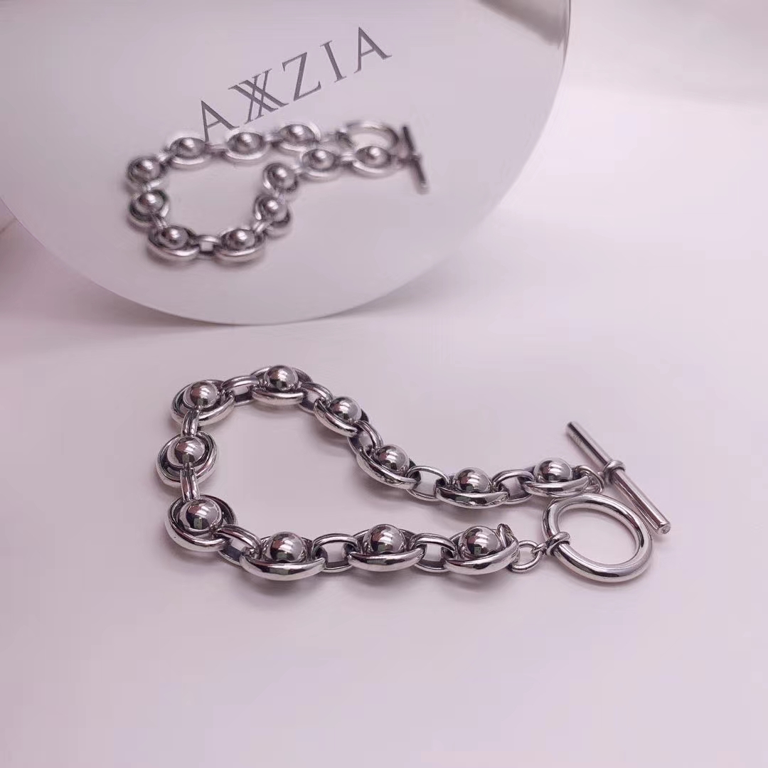 S925 pure silver simple niche design heavy industry O chain transfer bead bracelet silver base silver jewelry