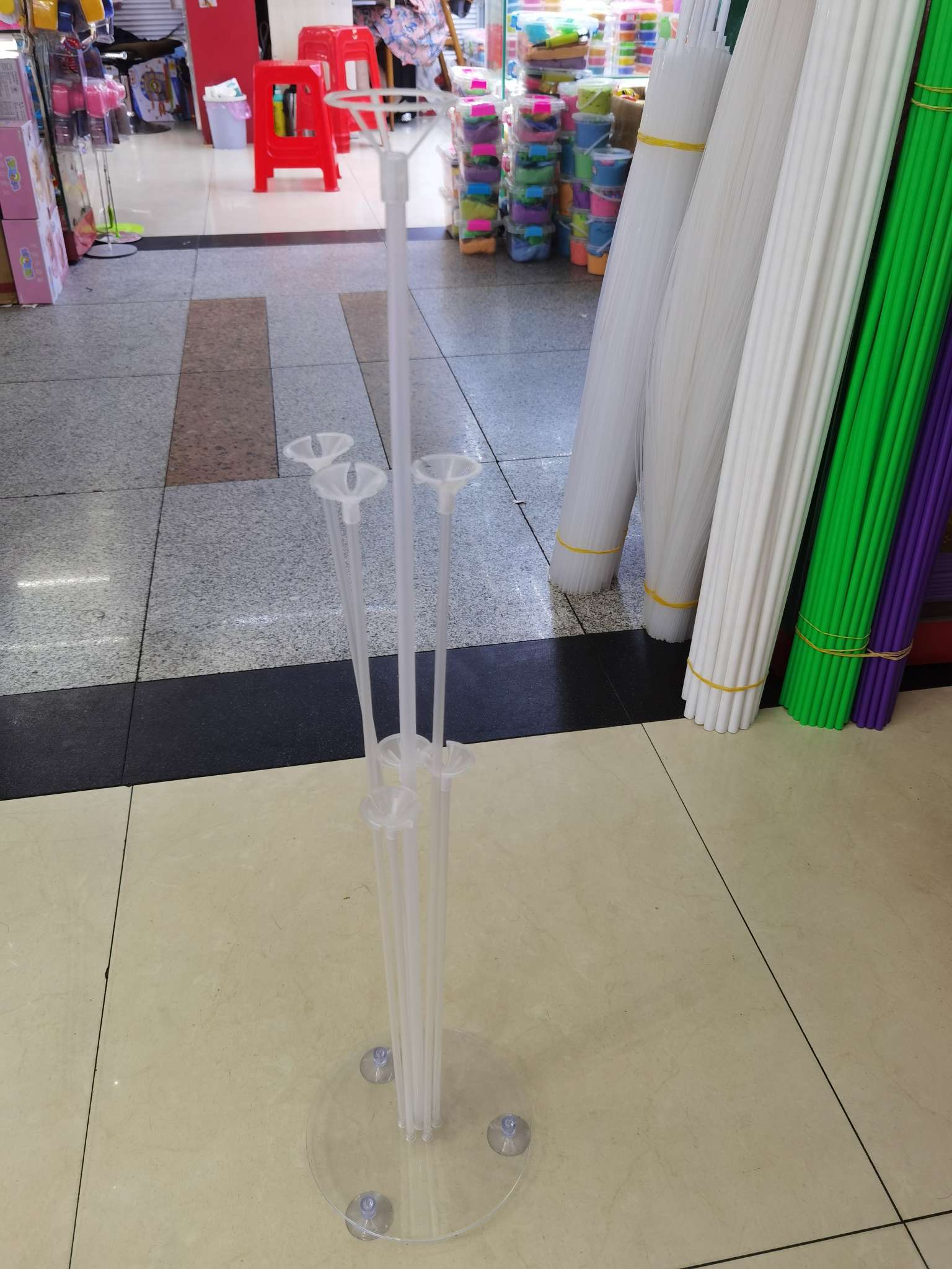 A balloon table with suction cups floats