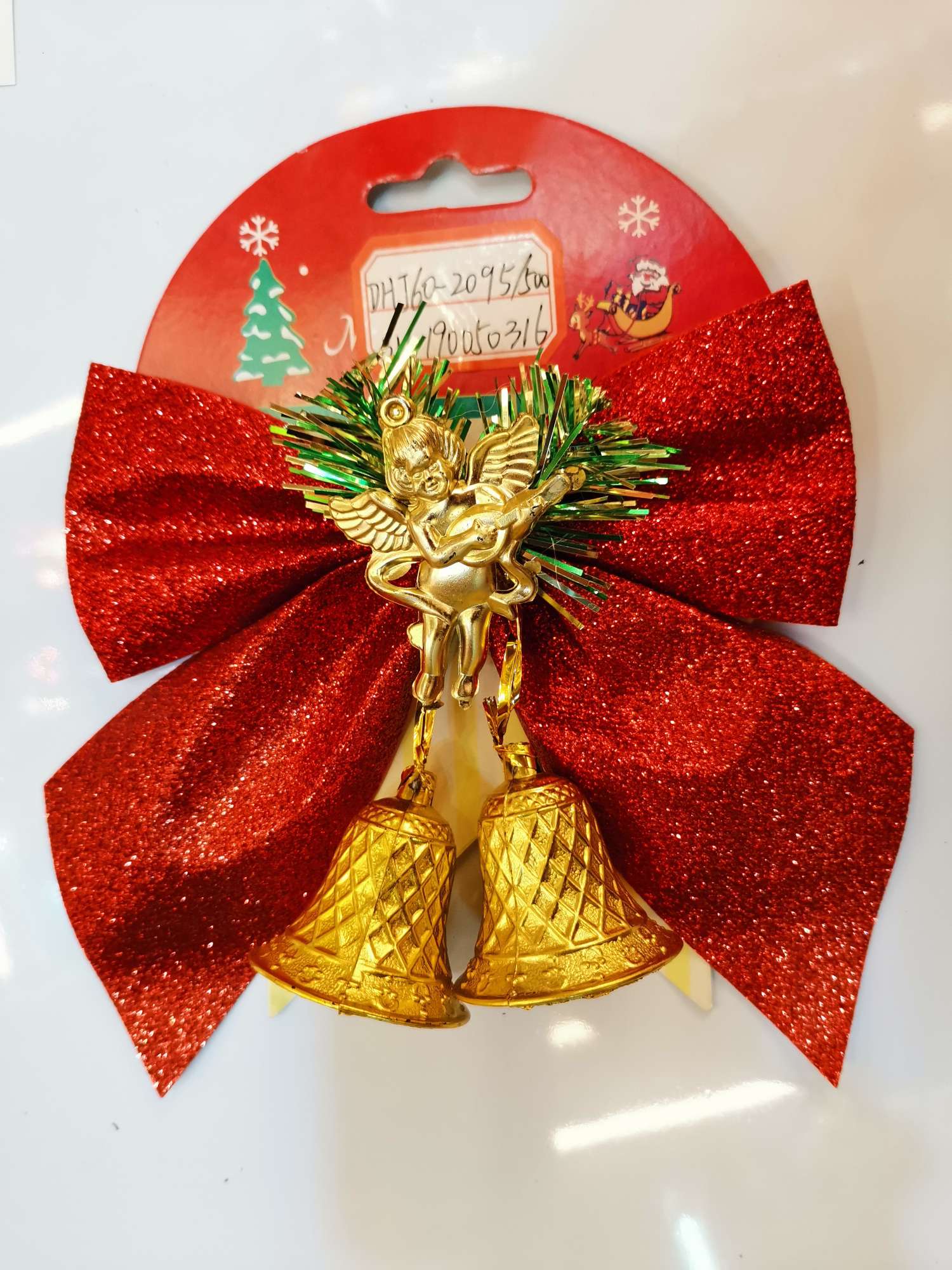 Christmas bow with bell pendant, 14*14.5CM