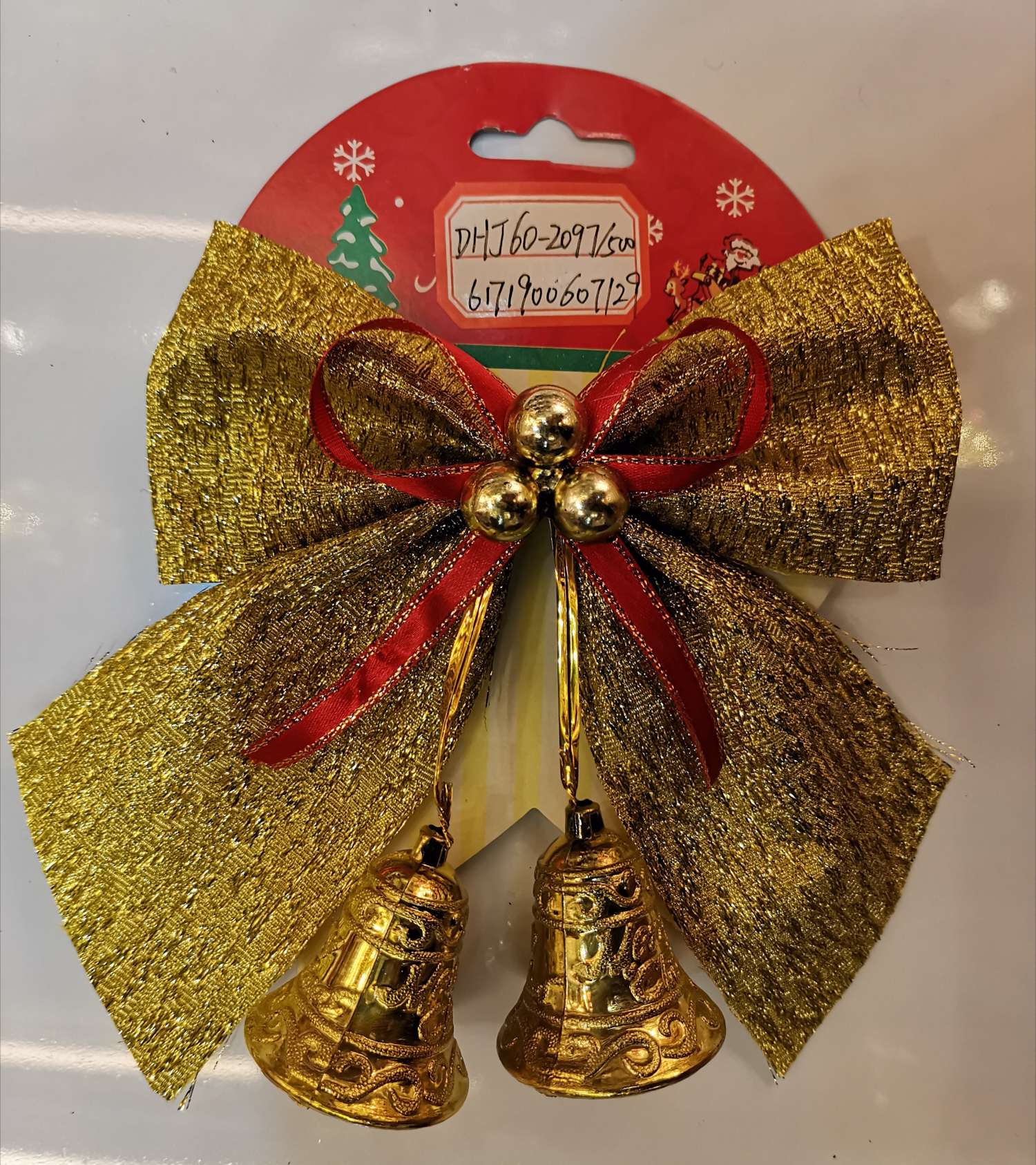 Christmas bow with bell pendant, 14*15.5CM