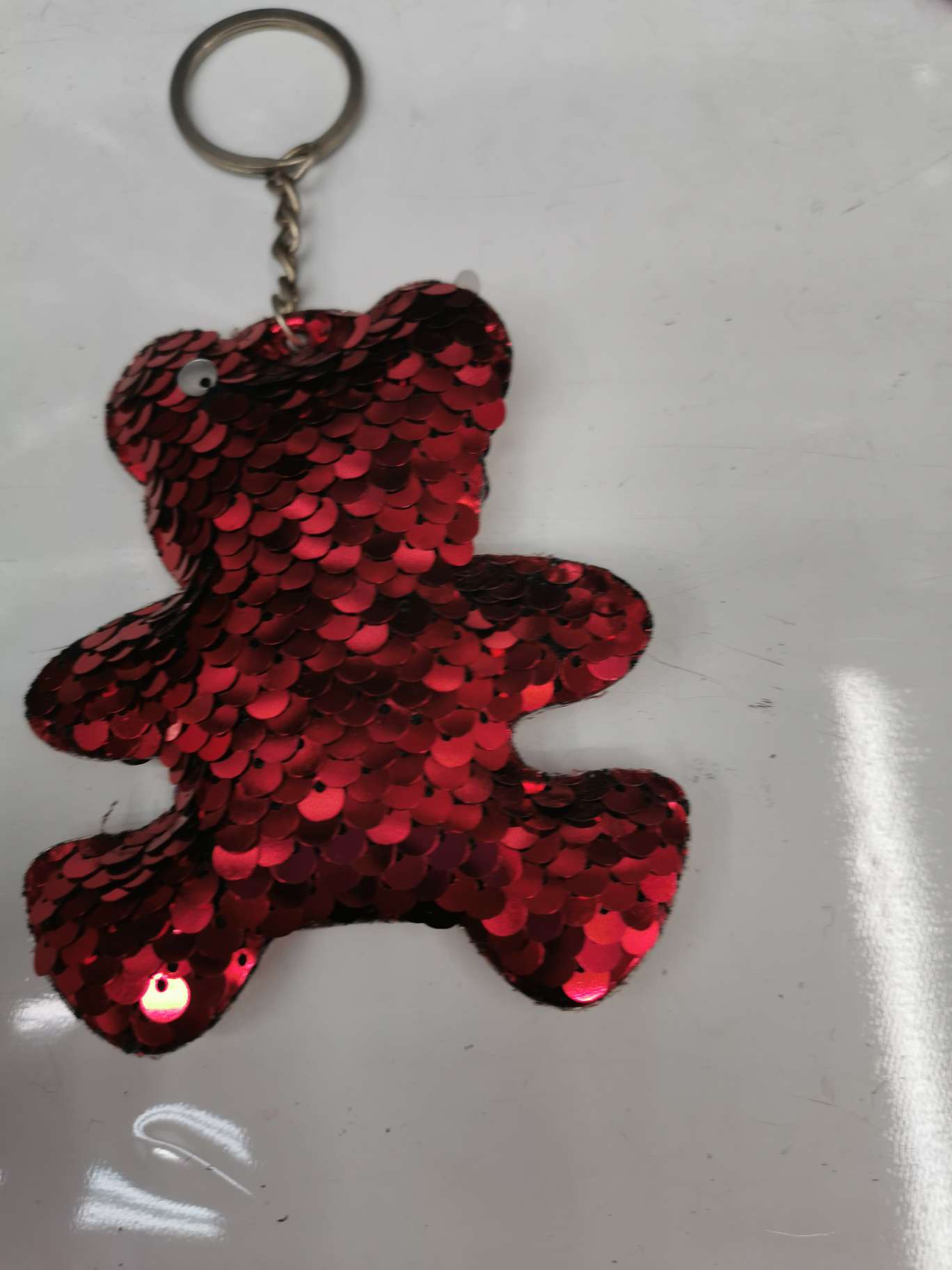Bear, sequin keychains come in six colors