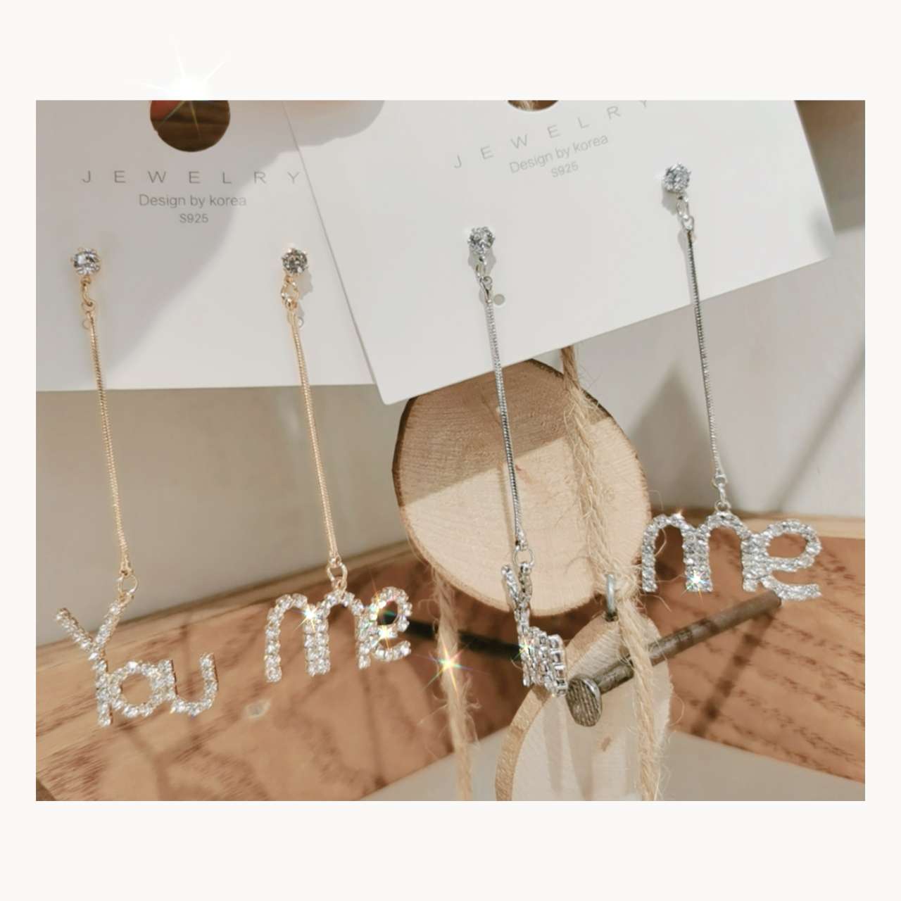 Korean hot style silver needle chain letter earrings thumbnail