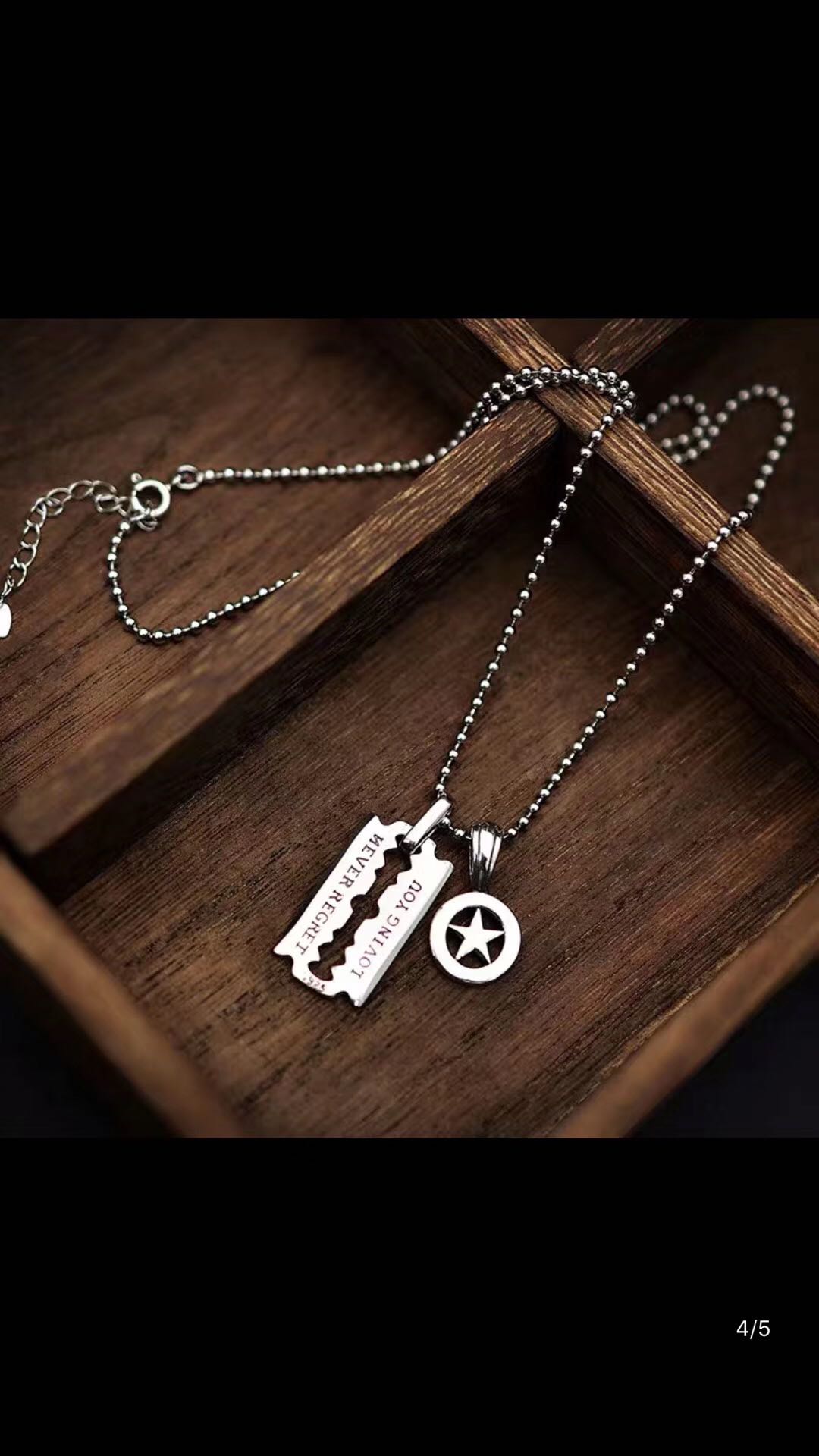S925 Silver Korea East Gate sterling silver jewelry necklace retro hipster blade circle five star necklace silver pedicel silver jewelry