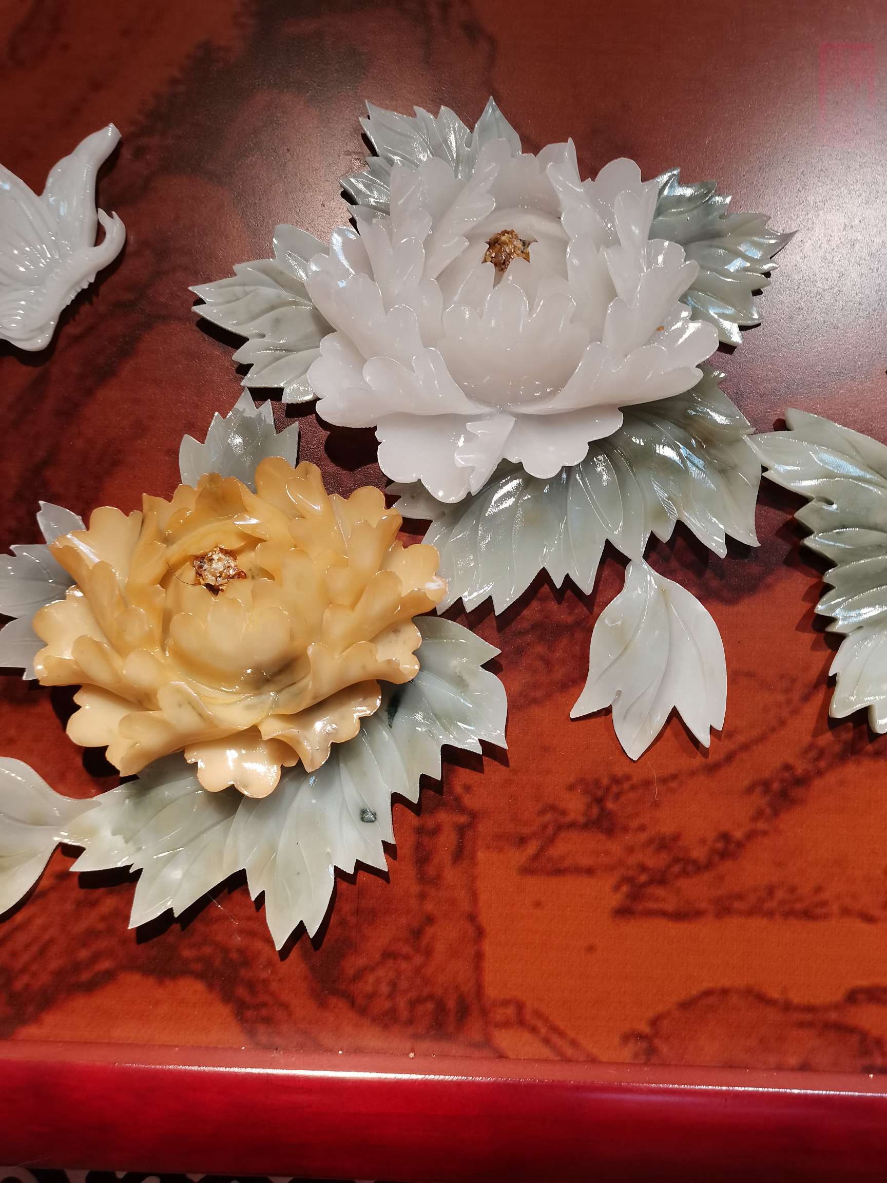 80*220 Flower Rich Three-Dimensional Jade Carving Painting Living Room Sofa Background Decorative Painting Hotel Teahouse Mural Hanging Painting Item Picture