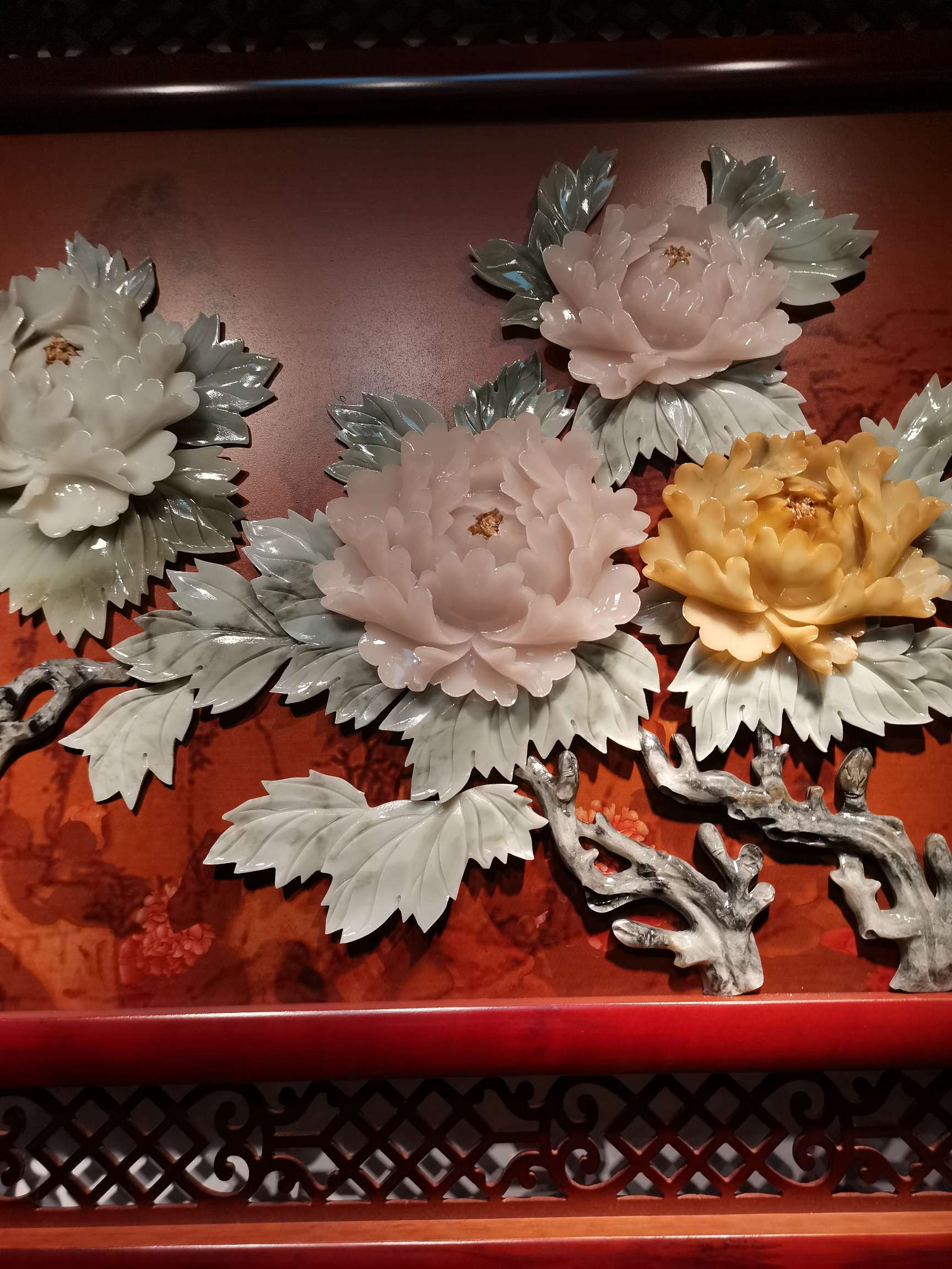 80*220 Flower Rich Three-Dimensional Jade Carving Painting Living Room Sofa Background Decorative Painting Hotel Teahouse Mural Hanging Painting undefined